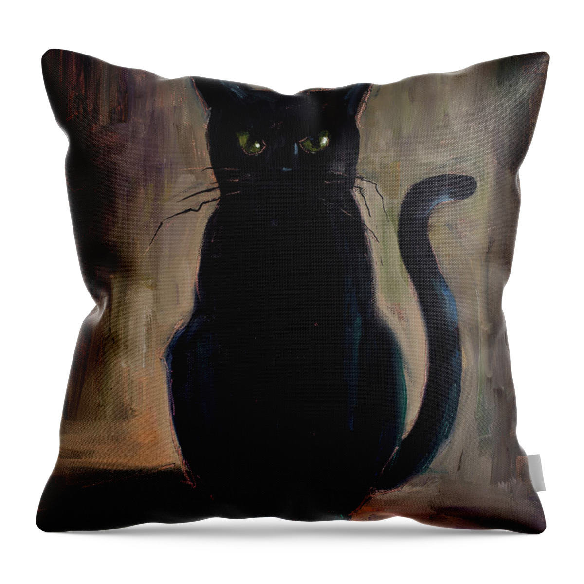 Black Cat Throw Pillow featuring the painting Snickers by Billie Colson