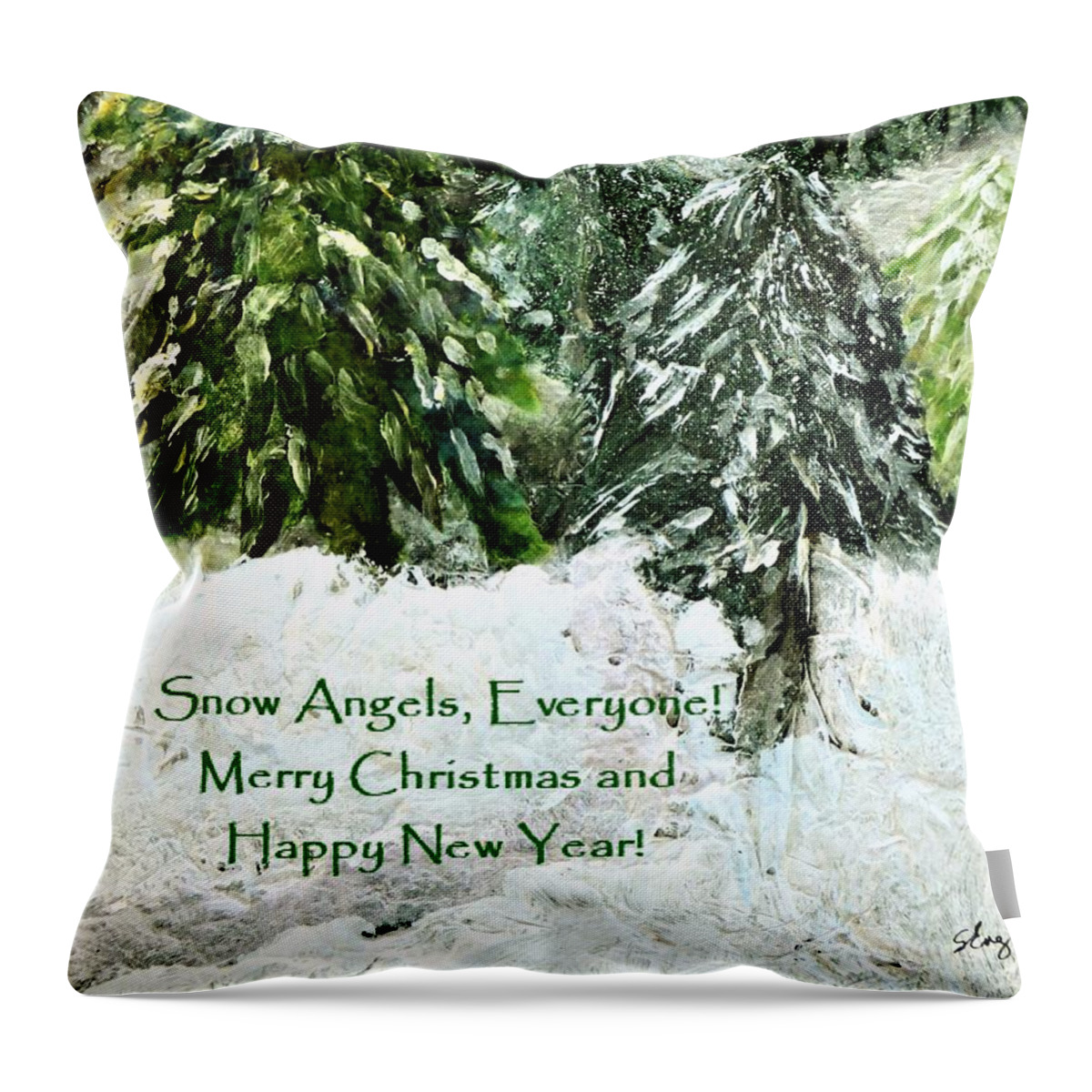 Christmas Throw Pillow featuring the mixed media Snow Angels Everyone by Sharon Williams Eng