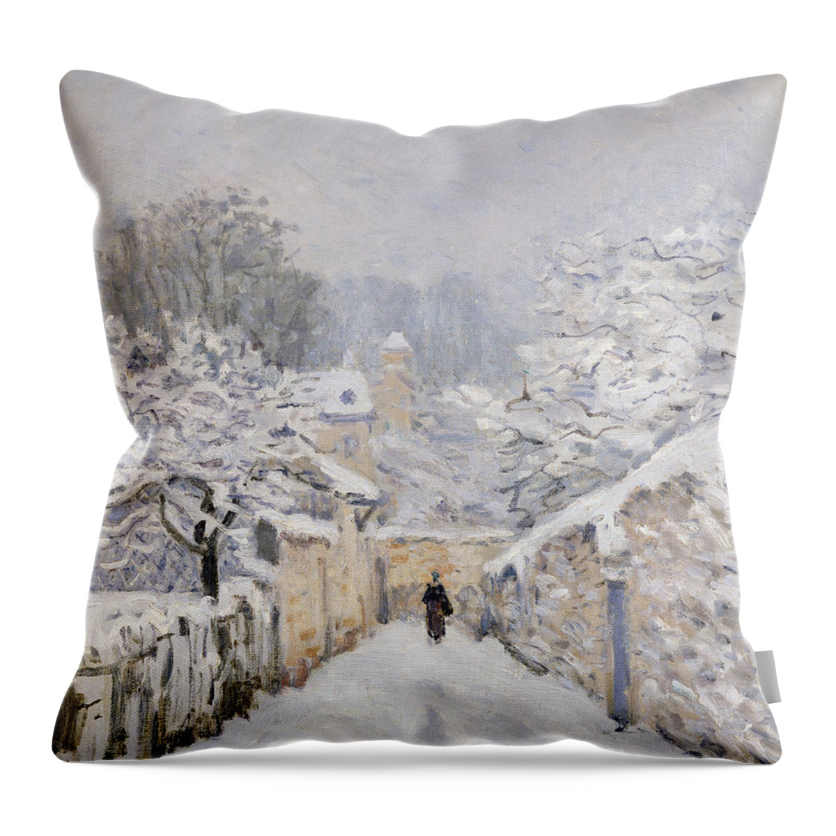 Snow Throw Pillow featuring the painting Snow at Louveciennes by Alfred Sisley