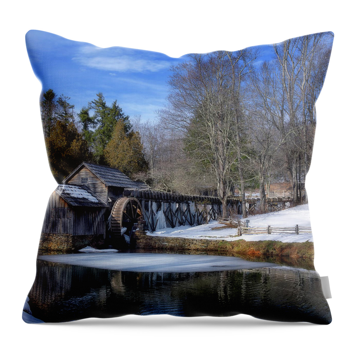  Throw Pillow featuring the photograph Snow at Mabry Mill by Steve Hurt