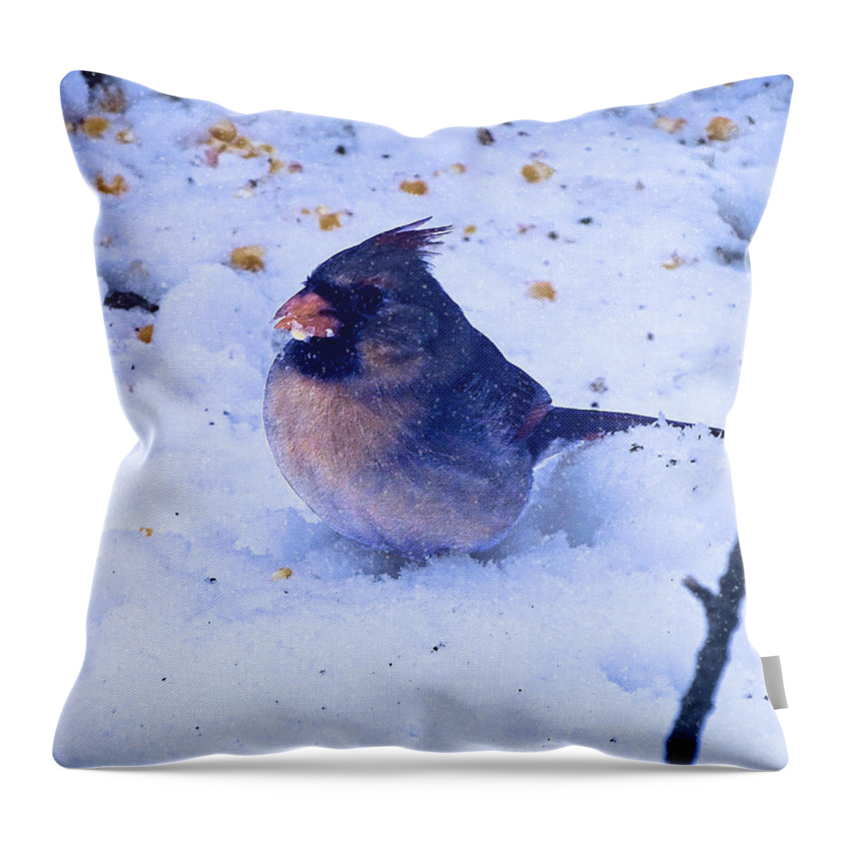 Cardinal Throw Pillow featuring the photograph Snow Bird by Theresa Campbell