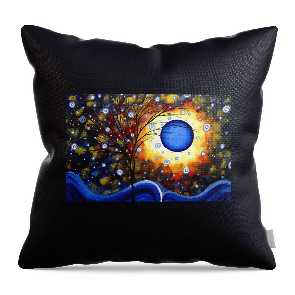Abstract Throw Pillow featuring the painting Snow Burst Cirlce of Life Painting MADART by Megan Aroon