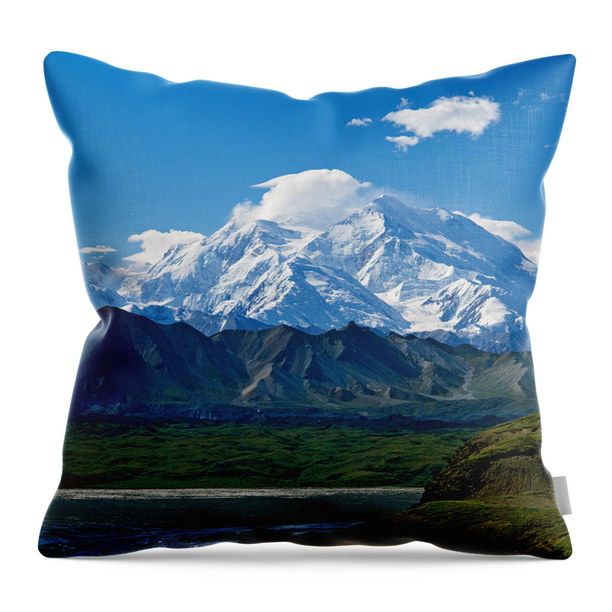 Photography Throw Pillow featuring the photograph Snow-covered Mount Mckinley, Blue Sky by Panoramic Images