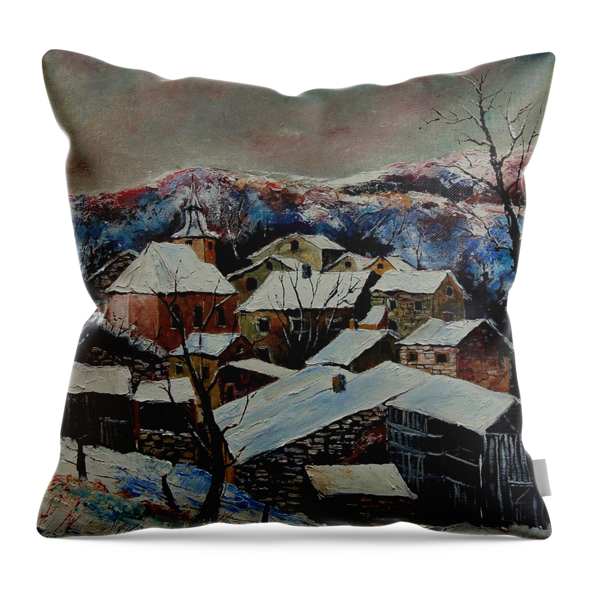 Winter Throw Pillow featuring the painting Snow in Laforet 78 by Pol Ledent