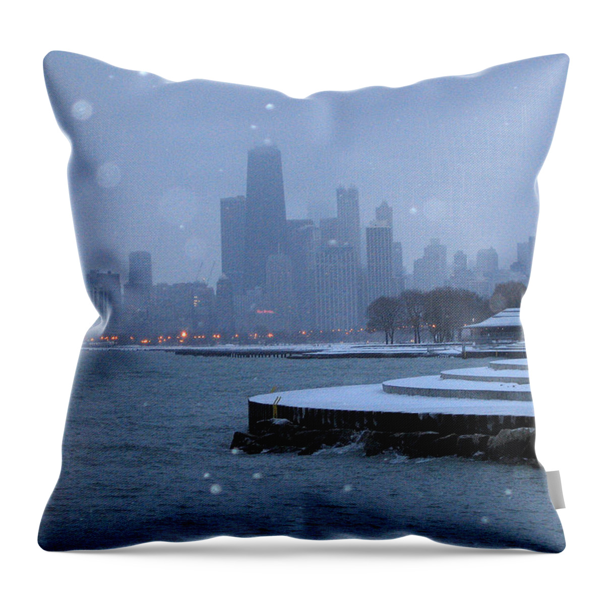 Chicago Throw Pillow featuring the photograph Snowy Chicago by Laura Kinker