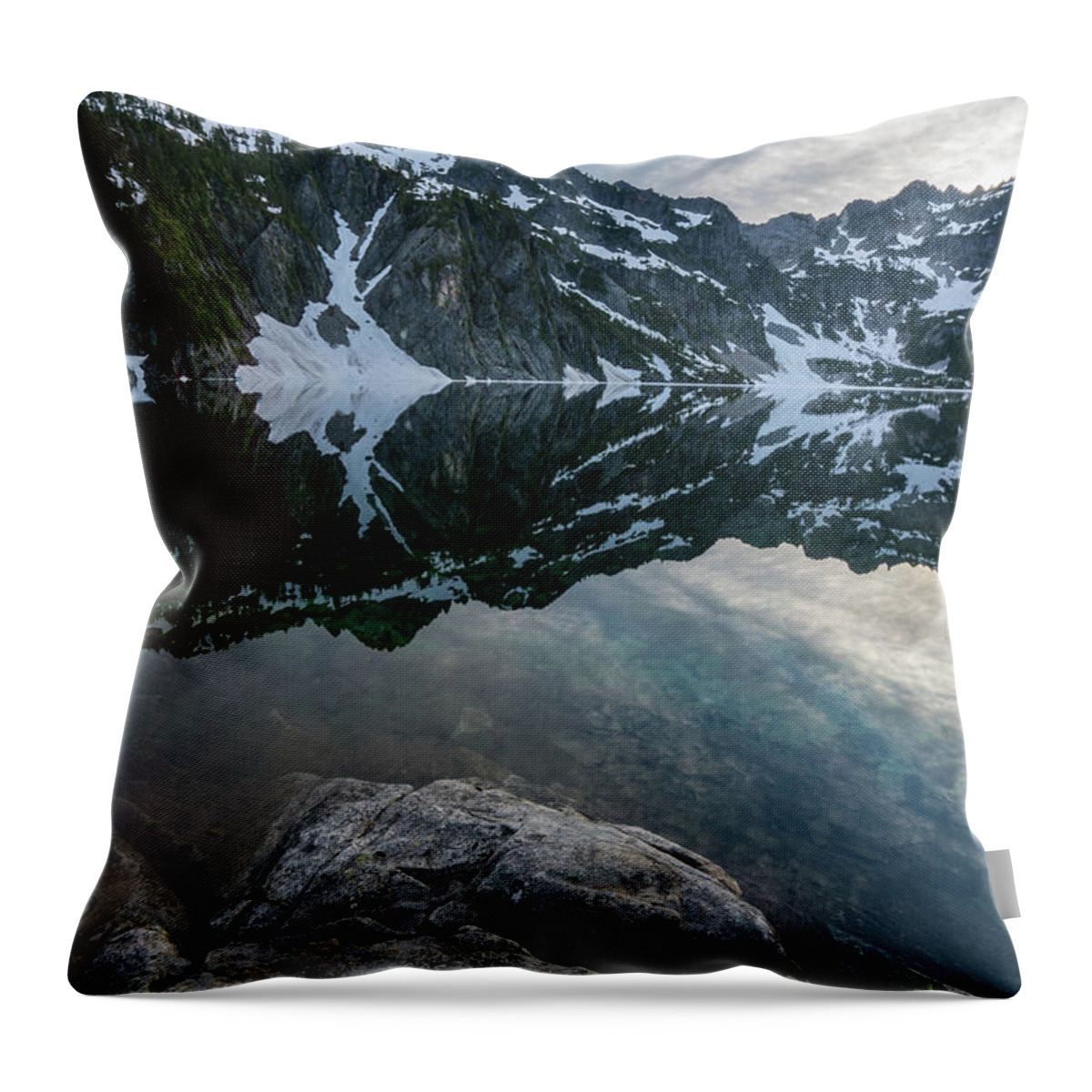 Snow Lake Throw Pillow featuring the photograph Snow Lake Chair Peak Dusk Reflection by Mike Reid