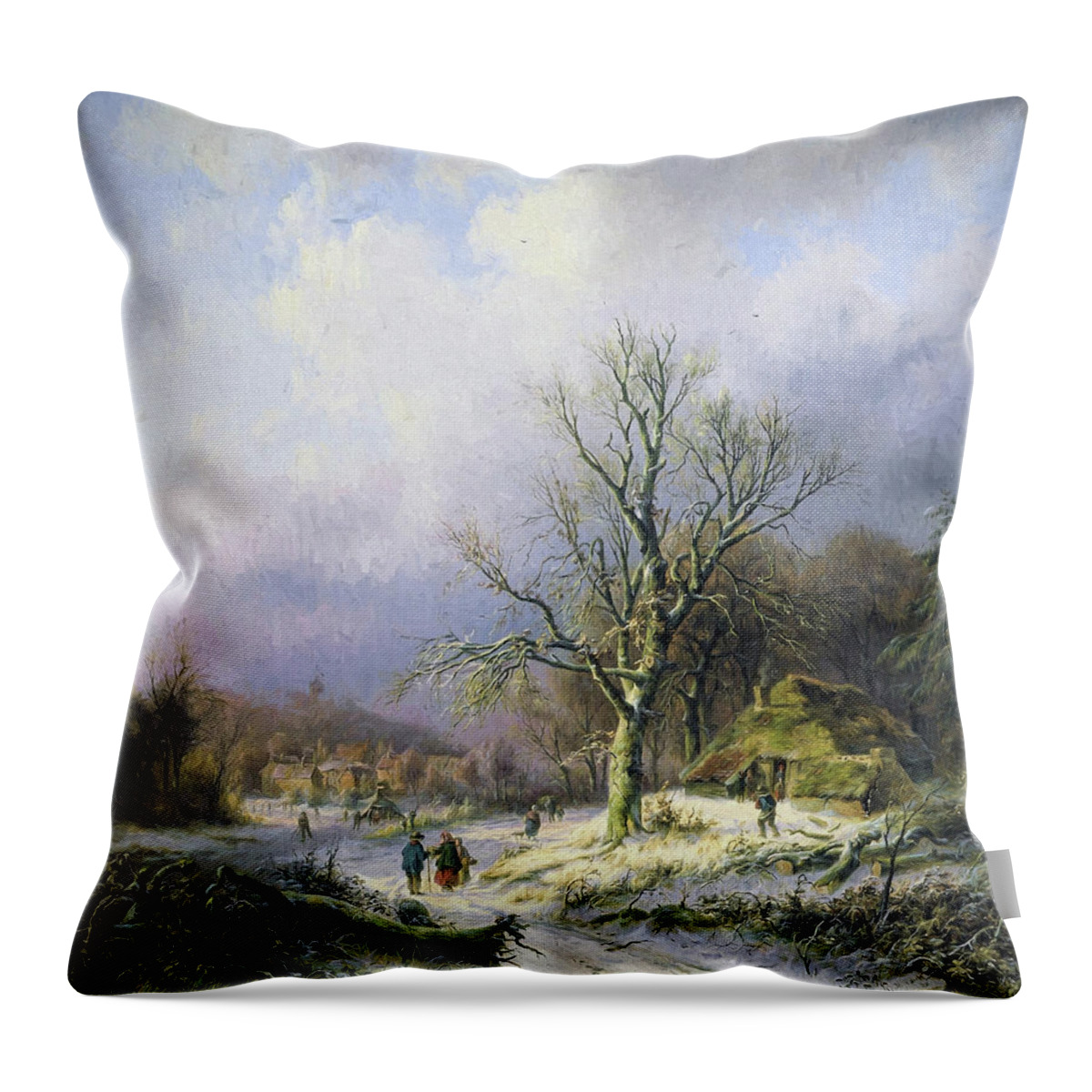 Old Masters Throw Pillow featuring the digital art Snow Landscape 2 by Alexander Joseph Daiwaille
