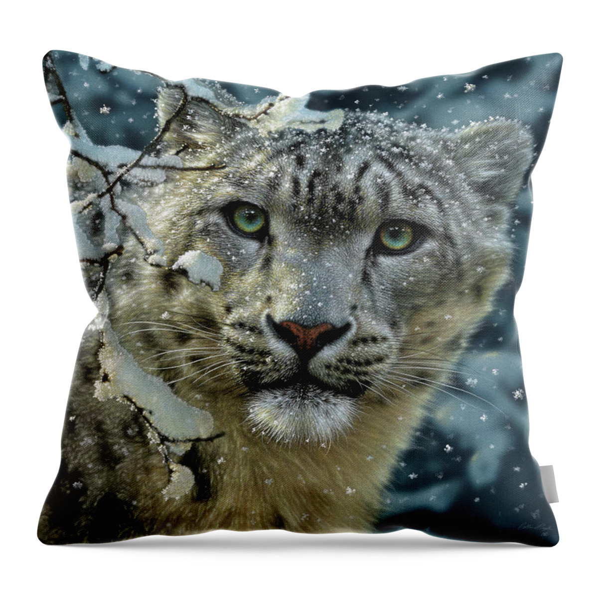 Snow Leopard Throw Pillow featuring the painting Snow Leopard by Collin Bogle