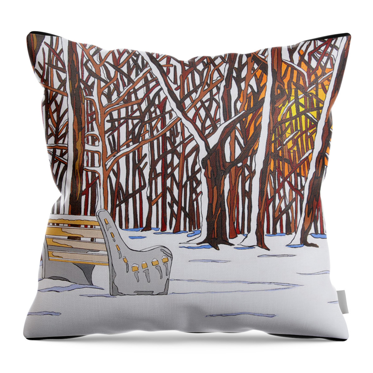 Valley Stream Throw Pillow featuring the painting Snow Morning Sun by Mike Stanko