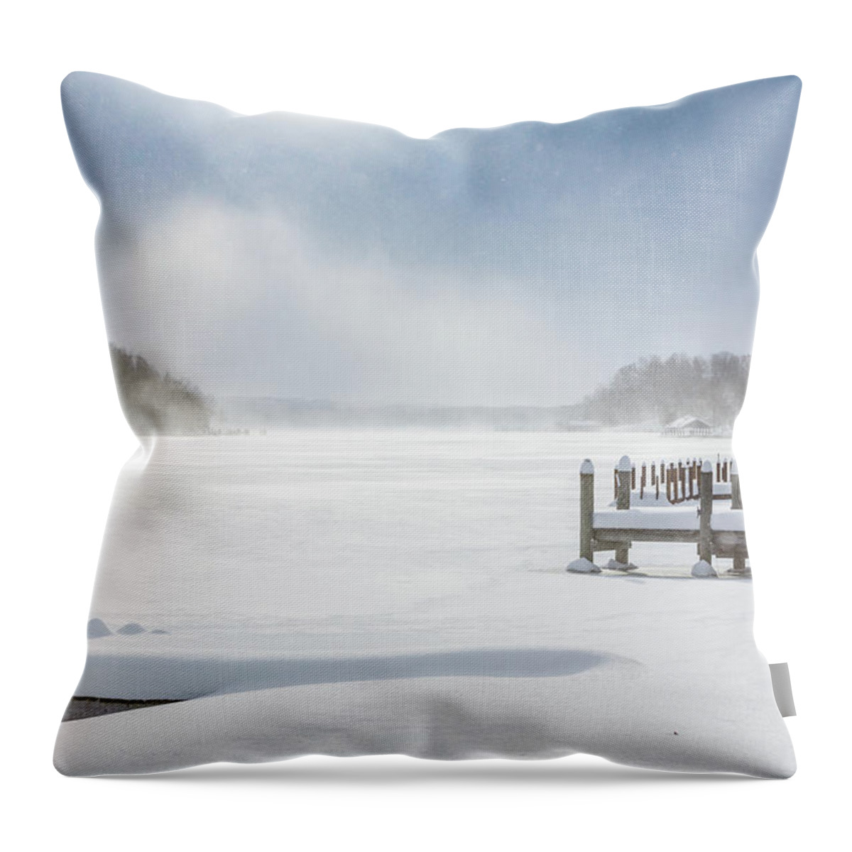 Usa Throw Pillow featuring the photograph Snow on Lake Charlevoix by Framing Places