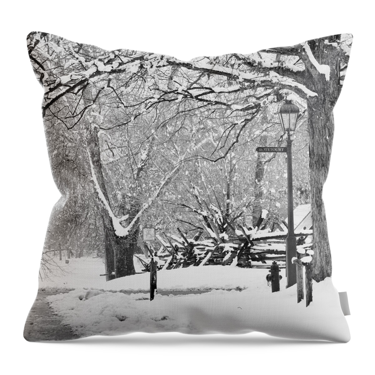 Colonial Williamsburg Throw Pillow featuring the photograph Snow Season in Williamsburg by Rachel Morrison