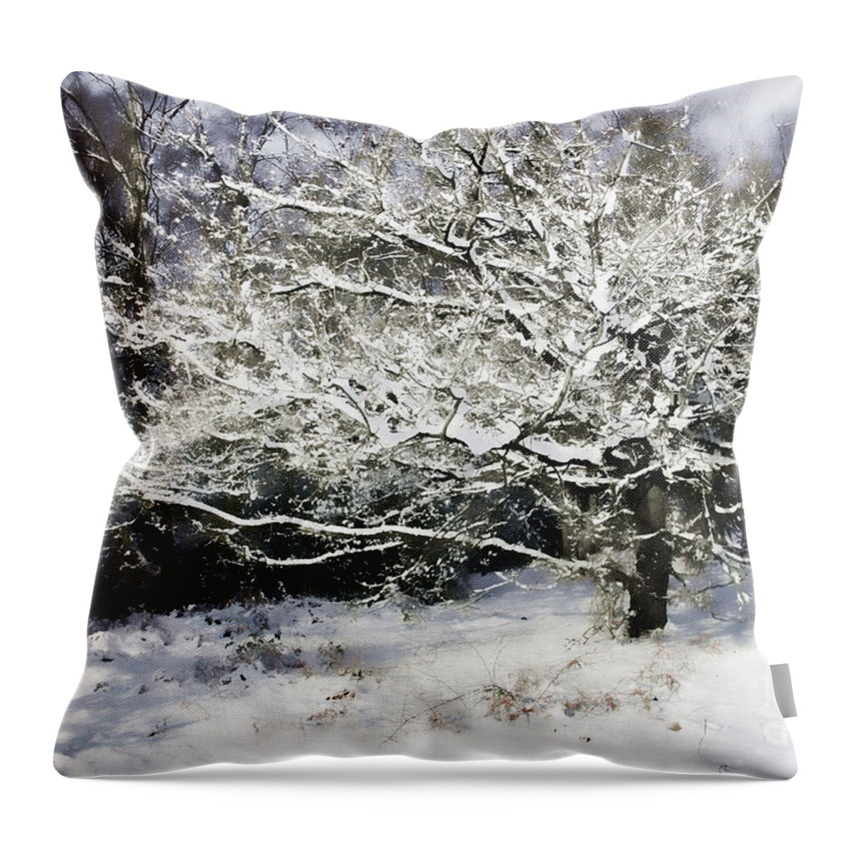 Snow Throw Pillow featuring the digital art Snow Tree by Ann Garrett
