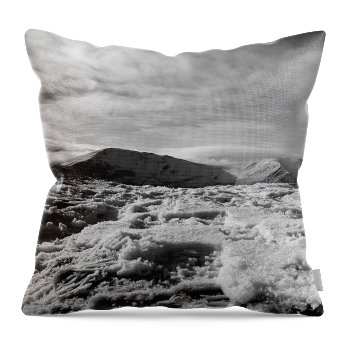 Nature Throw Pillow featuring the photograph Snowed summit of the Mountains Black and White by Lukasz Ryszka