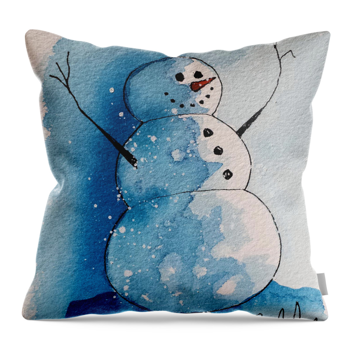 Snowman Throw Pillow featuring the painting Snowman 2016  5 by Elise Boam