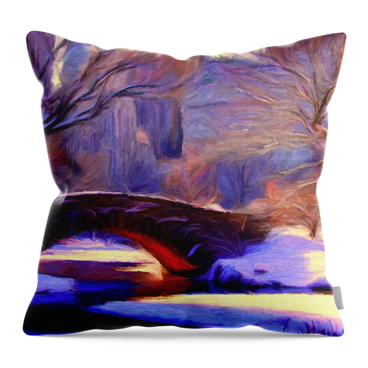 Central Park Throw Pillow featuring the digital art Snowy Central Park by Caito Junqueira
