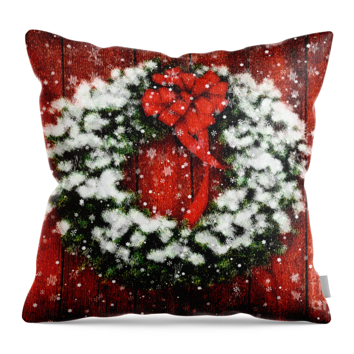 Christmas Throw Pillow featuring the photograph Snowy Christmas Wreath by Lois Bryan
