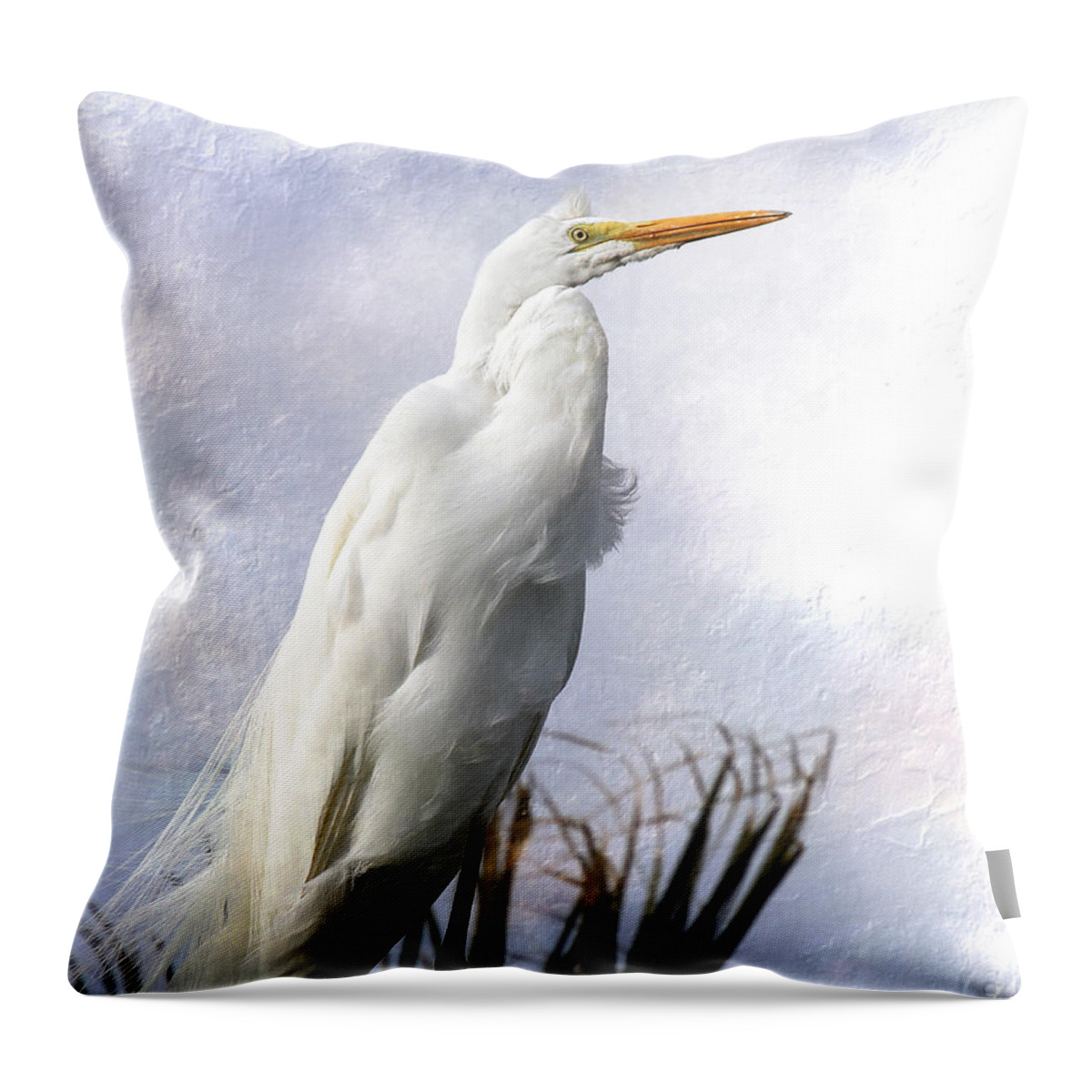 Exotic Throw Pillow featuring the digital art Snowy Egret by Michele A Loftus