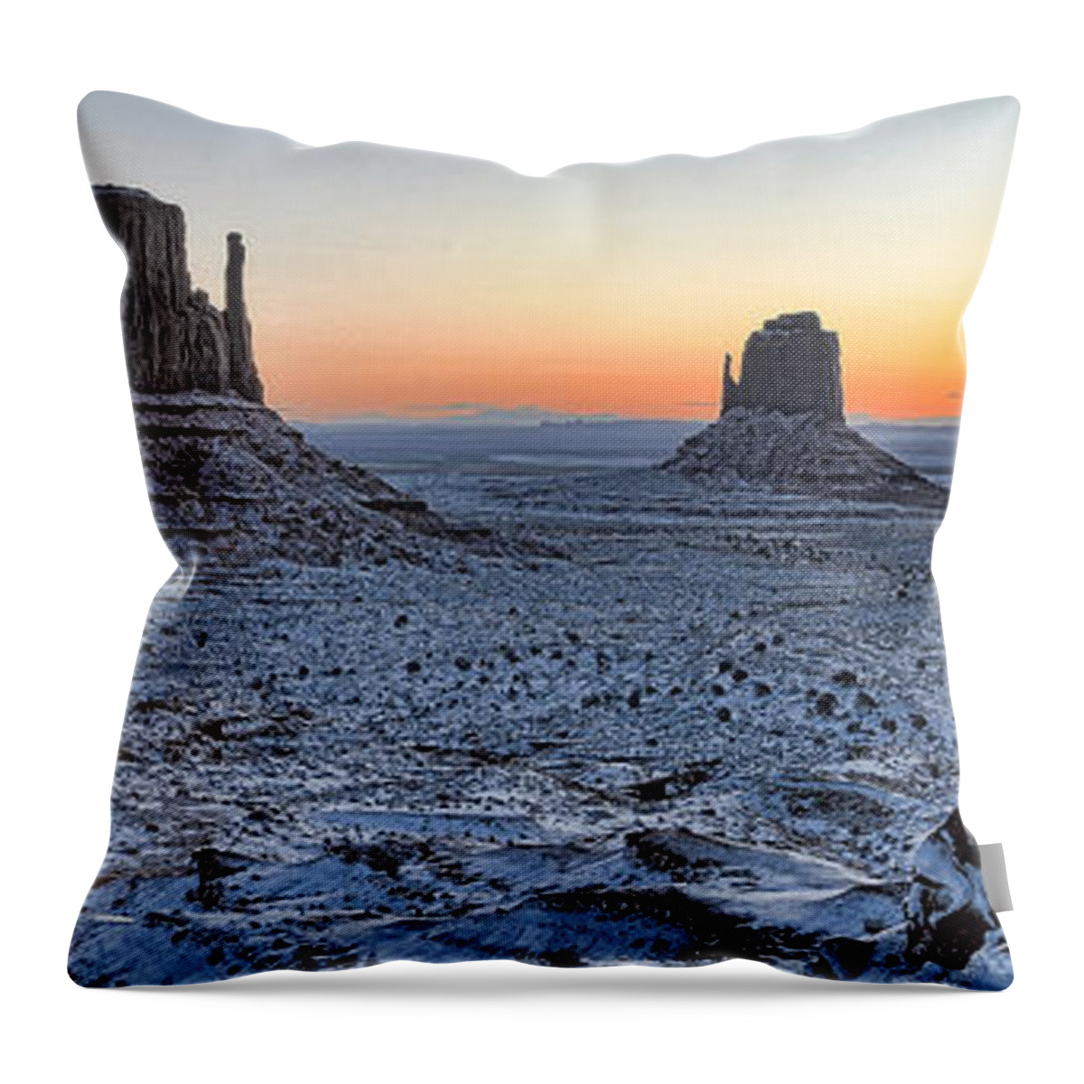 Valley Throw Pillow featuring the photograph Snowy Mittens - Monument Valley by Peter Dang