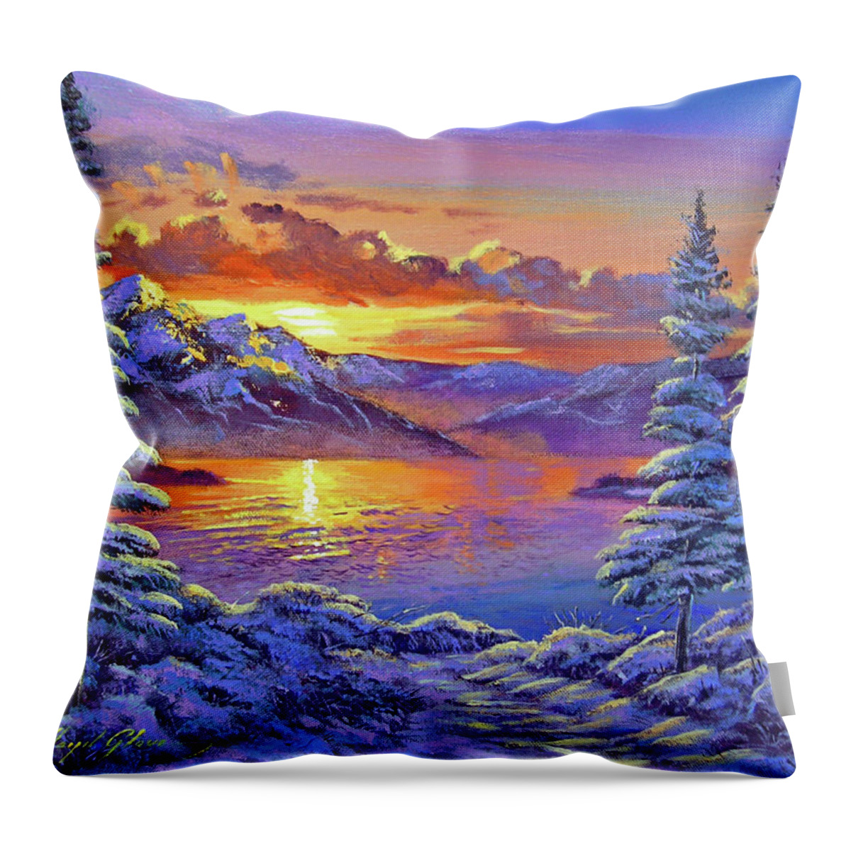 Landscape Throw Pillow featuring the painting Snowy Road by David Lloyd Glover