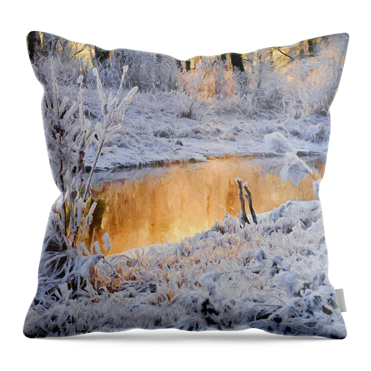 Landscape Throw Pillow featuring the digital art Snowy Sunset by Charmaine Zoe