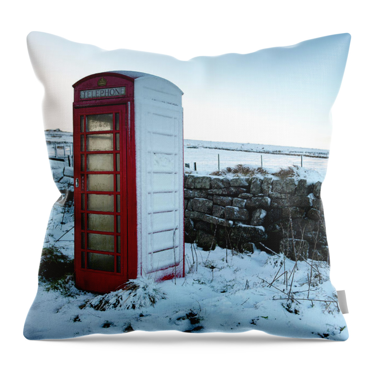Helen Northcott Throw Pillow featuring the photograph Snowy Telephone Box by Helen Jackson