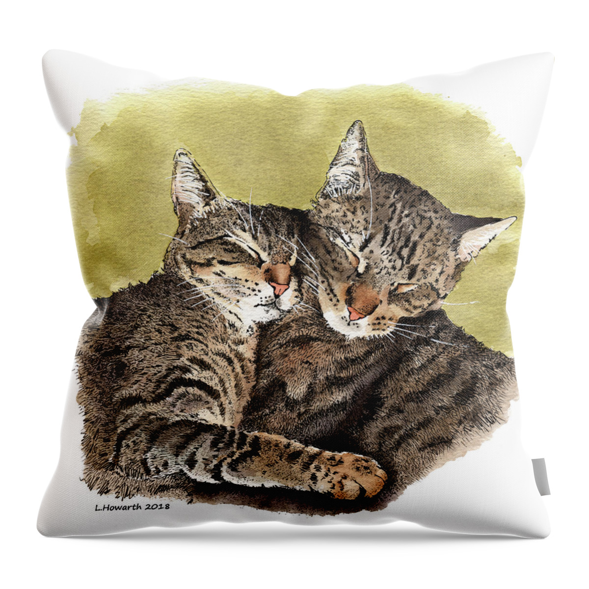 Cats Throw Pillow featuring the painting Snuggle Buddies by Louise Howarth