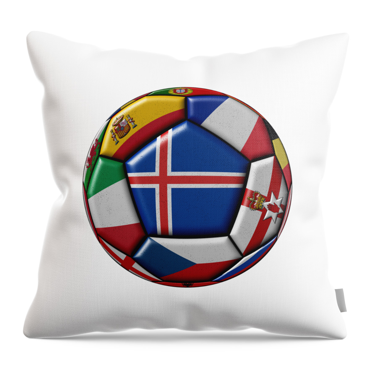 Europe Throw Pillow featuring the digital art Soccer ball with flag of Iceland in the center by Michal Boubin