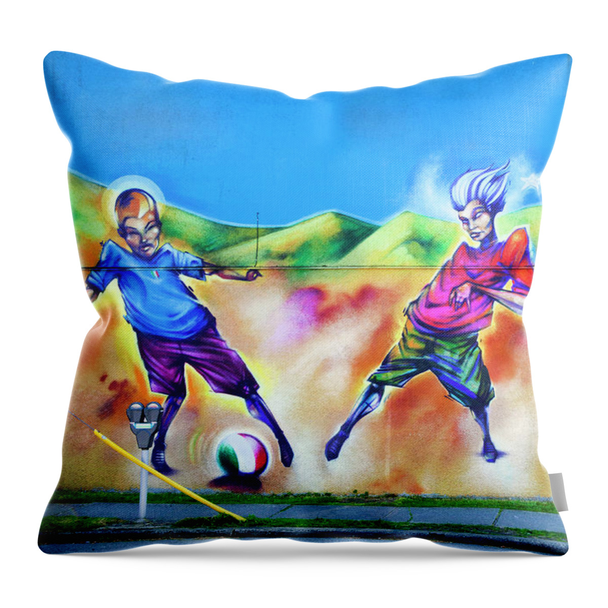 Colorful Throw Pillow featuring the photograph Soccer Graffiti by Theresa Tahara