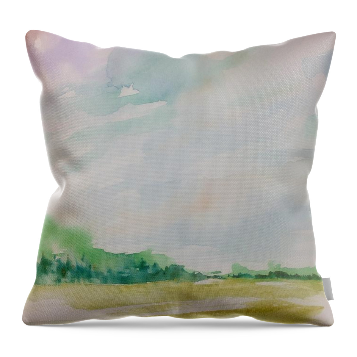 Watercolour Landscape Painting Throw Pillow featuring the painting Soft Summer Wash No.2 by Desmond Raymond