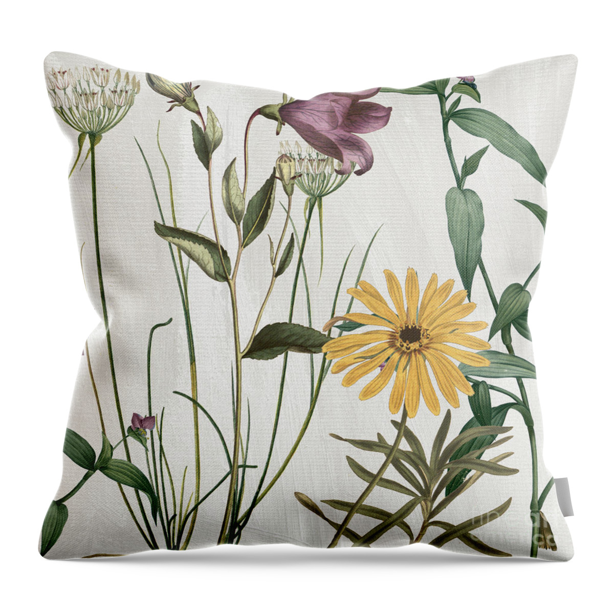 Purple Crocus Throw Pillow featuring the painting Softly Crocus and Daisy by Mindy Sommers