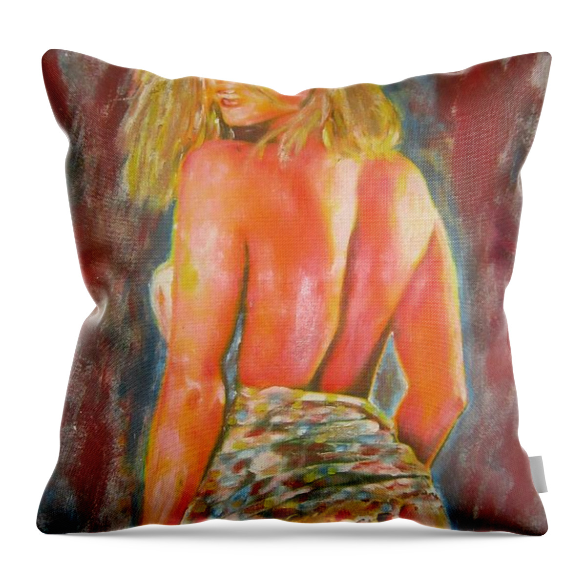 Nude Oil Painting Throw Pillow featuring the painting Soho Model by Sam Shaker