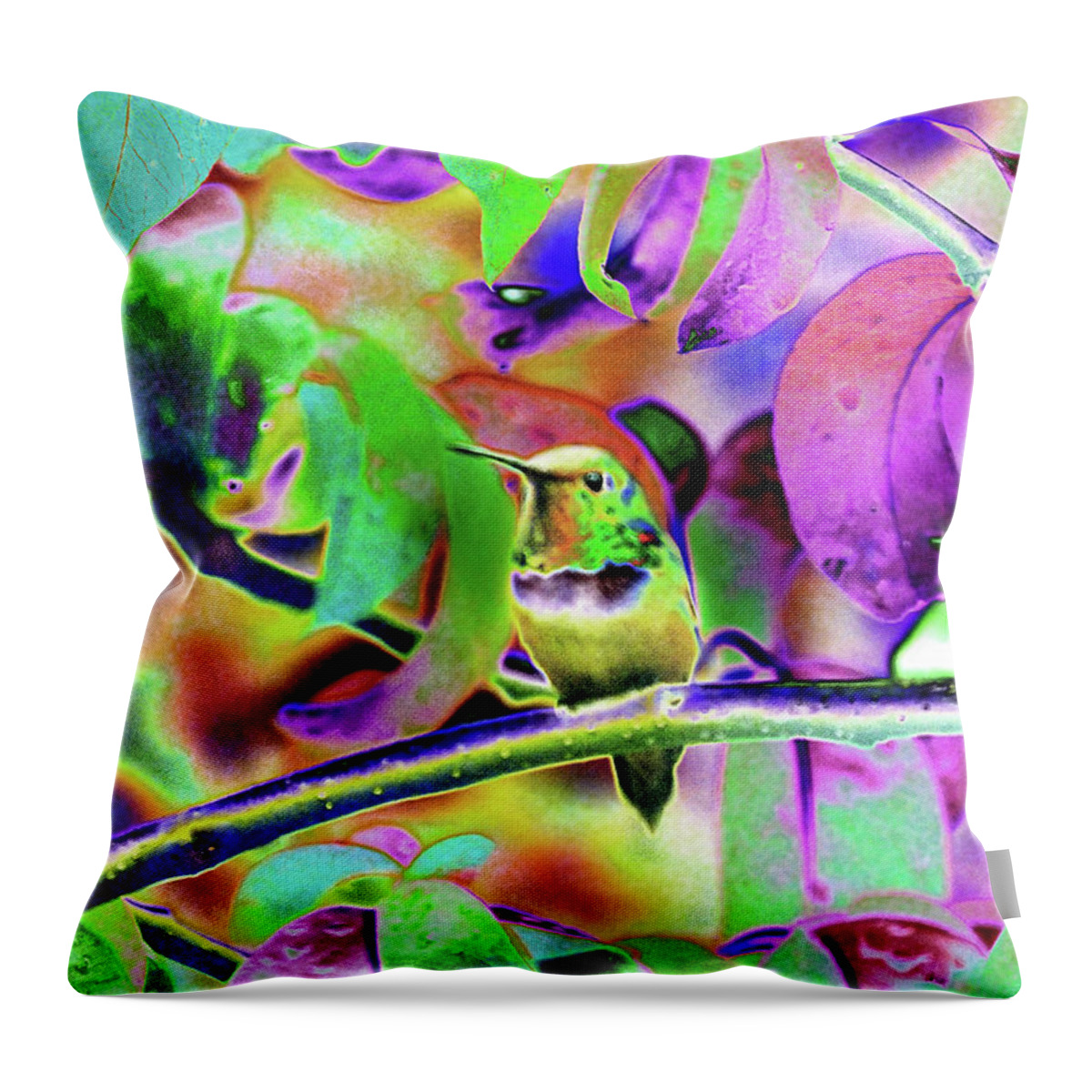 Hummingbirds Throw Pillow featuring the photograph Solarized Hummer by Wendy McKennon