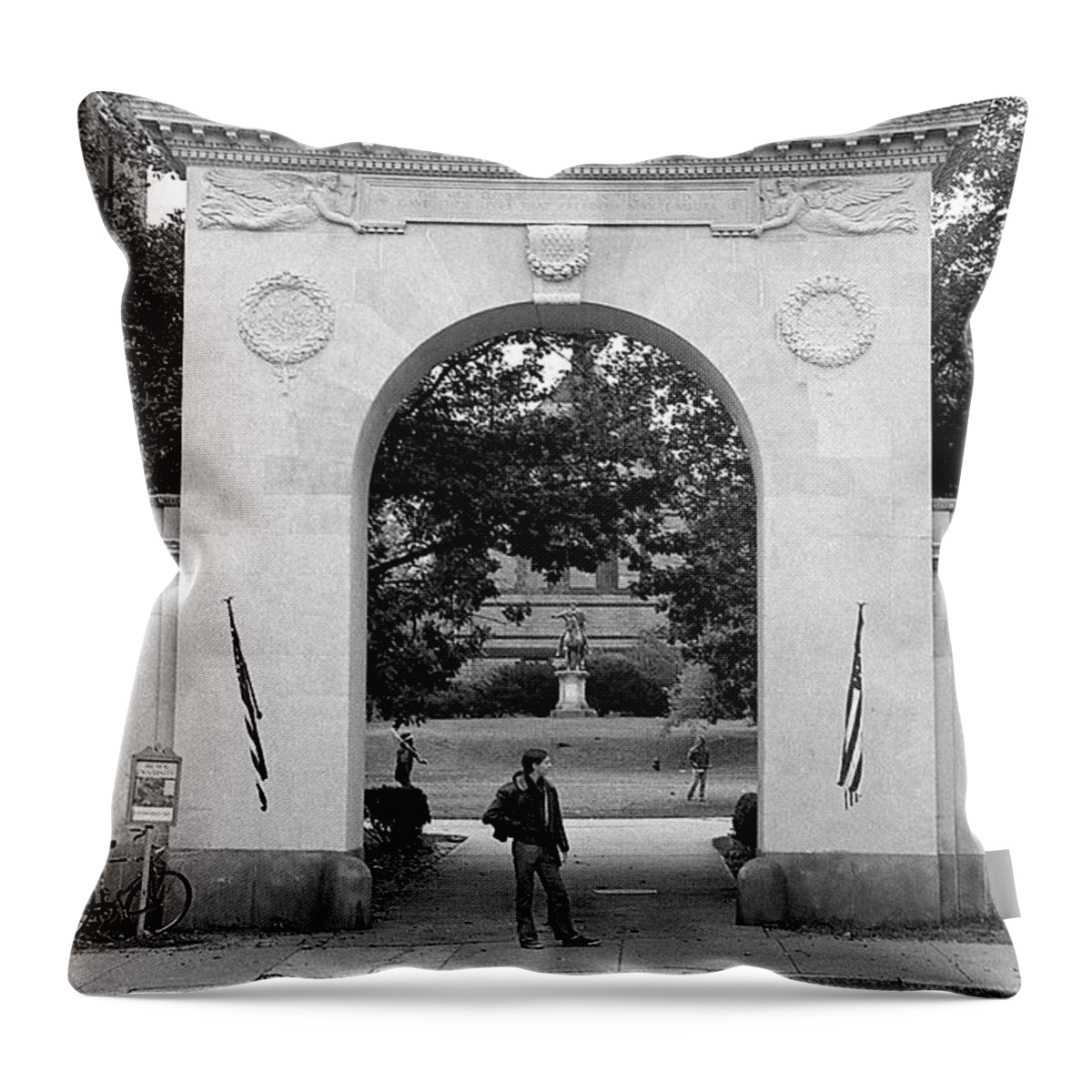 Brown University Throw Pillow featuring the photograph Soldiers Memorial Gate, Brown University, 1972 by Jeremy Butler