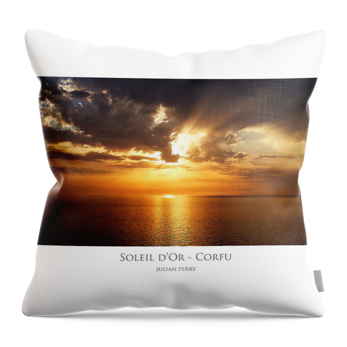 Beautiful Throw Pillow featuring the digital art Soleil d'Or - Corfu by Julian Perry