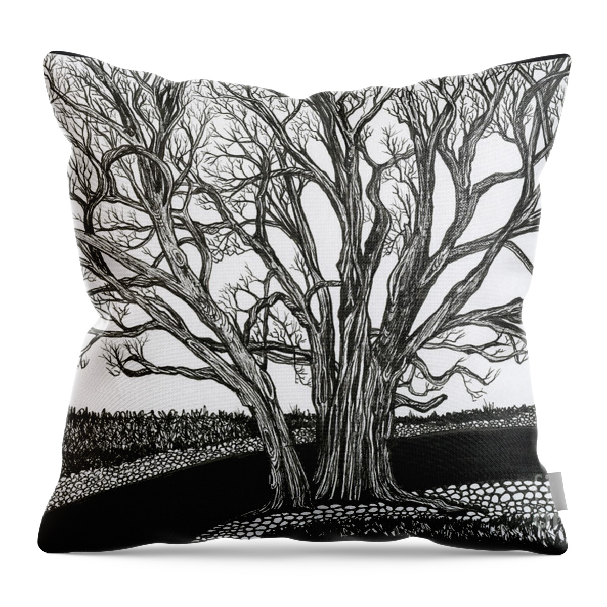 Old Tree Throw Pillow featuring the drawing Solitary by Danielle Scott