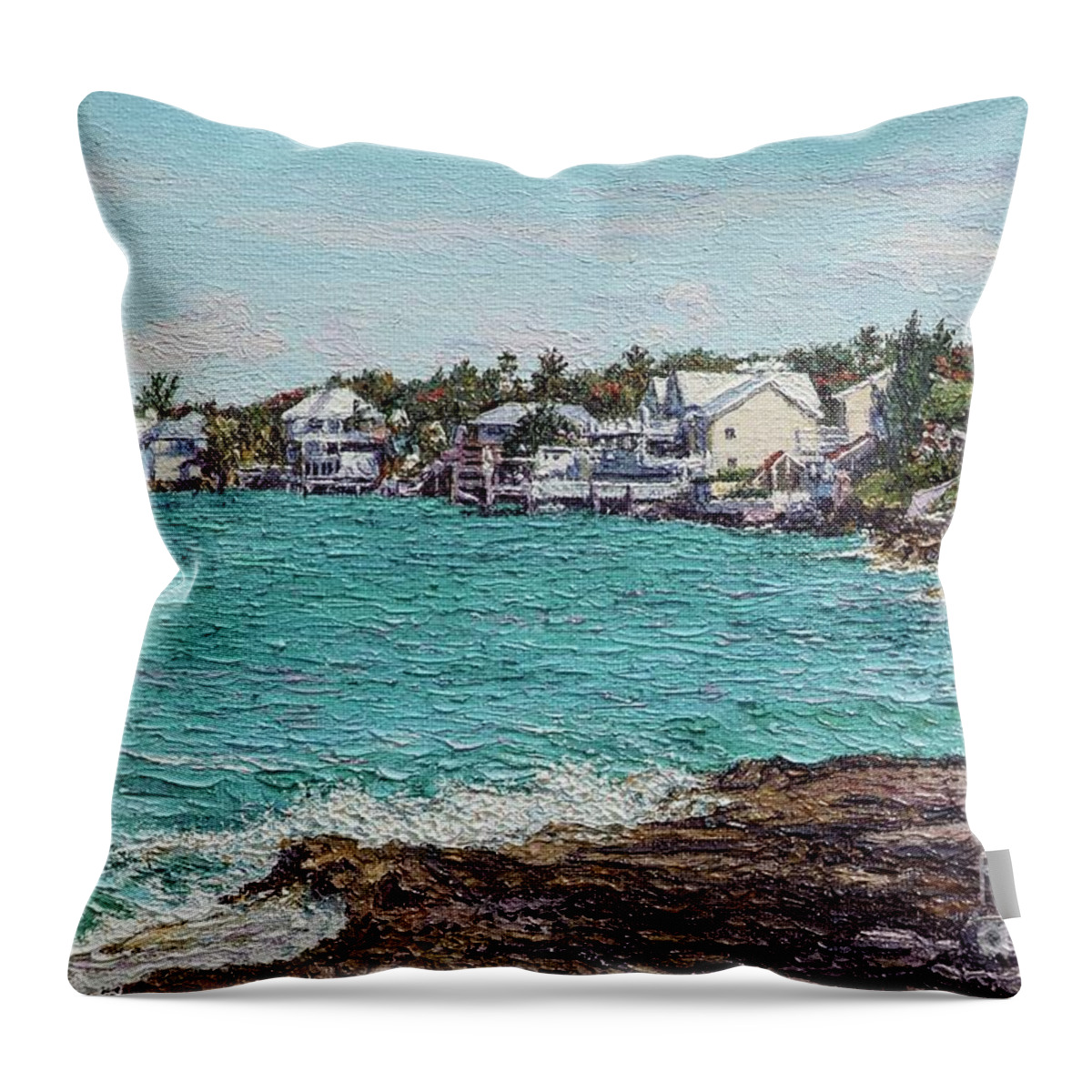 Eddie Throw Pillow featuring the painting Solomons Lighthouse by Eddie Minnis