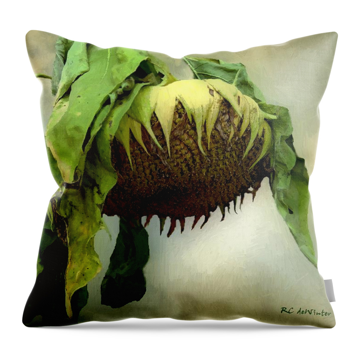 Sunflower Throw Pillow featuring the painting Sombre November by RC DeWinter