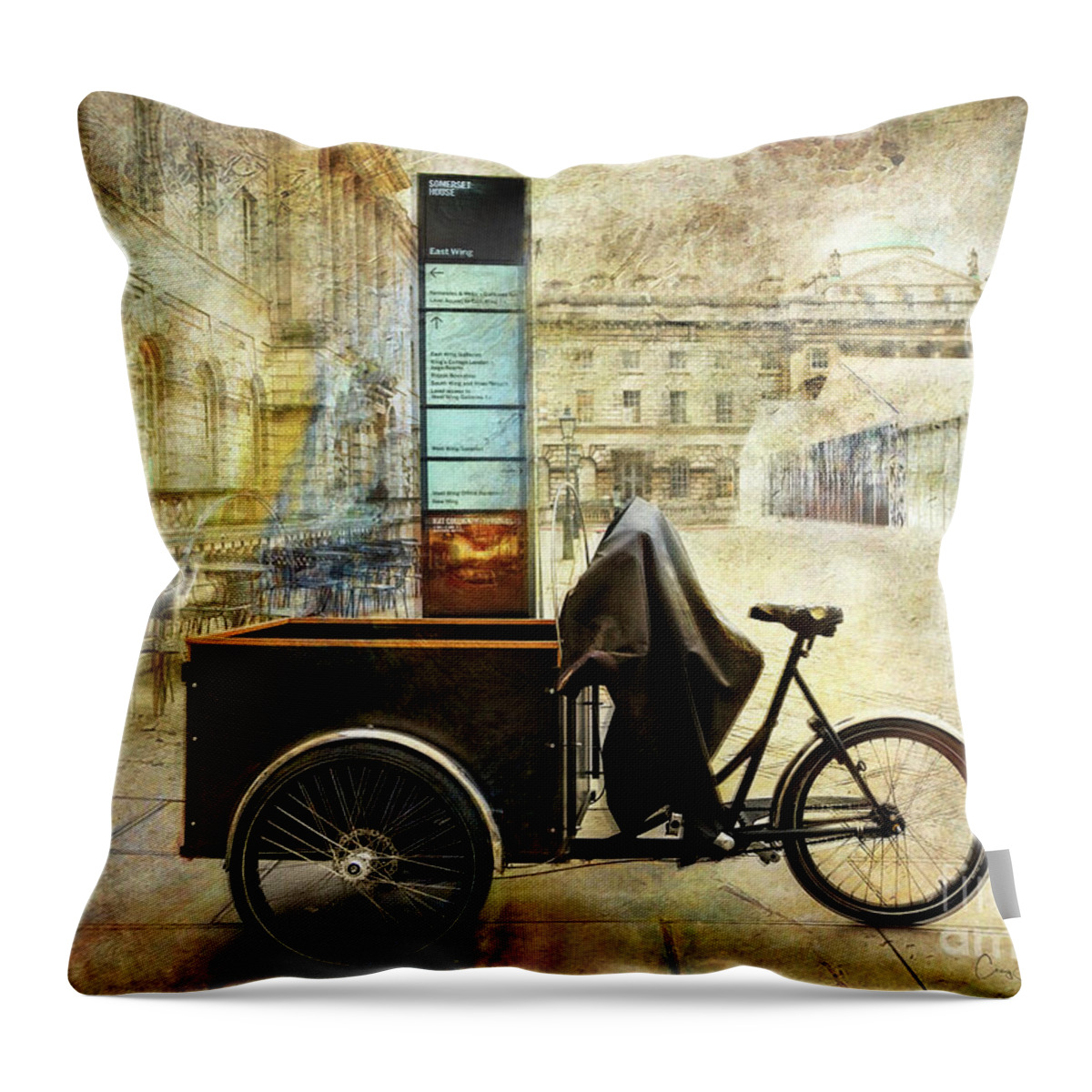 Bicycle Throw Pillow featuring the photograph Somerset House Cart Bicycle by Craig J Satterlee