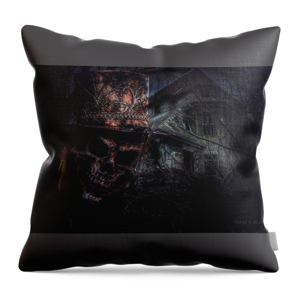 Dark Throw Pillow featuring the digital art Something Wicked by Brenda Wilcox aka Wildeyed n Wicked