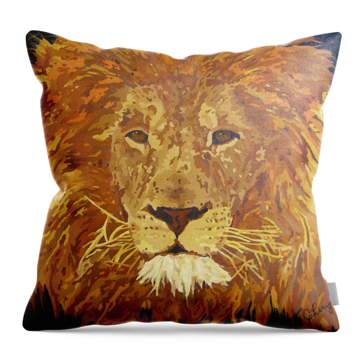 African Lion Throw Pillow featuring the painting Soon to Be King by Cheryl Bowman