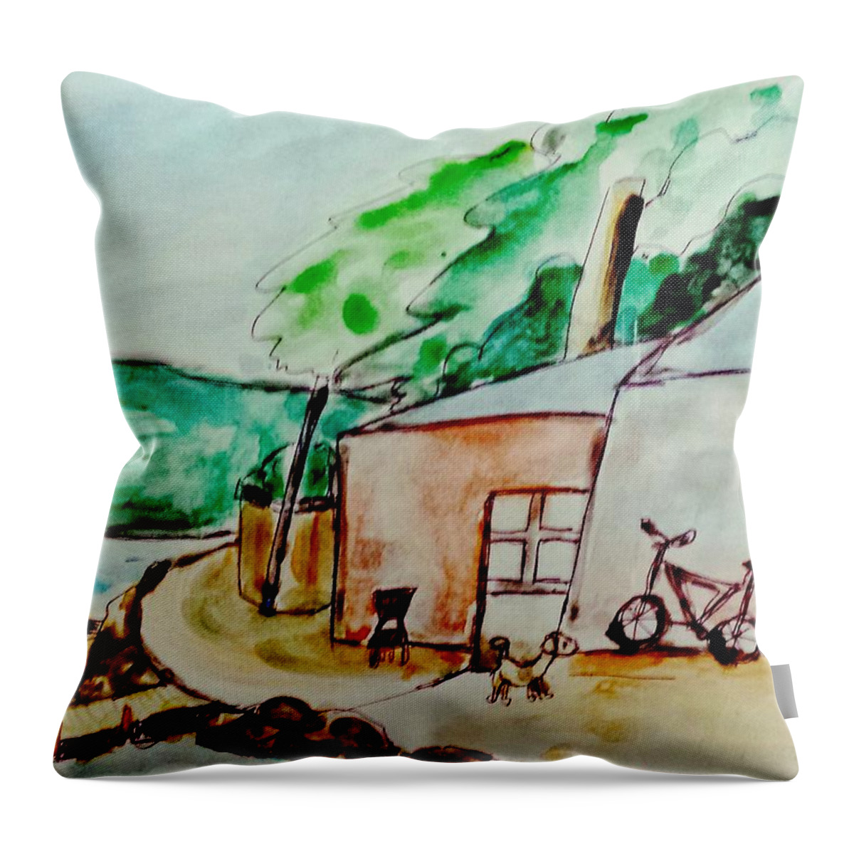 Ocean Throw Pillow featuring the painting South ocean house by Hae Kim