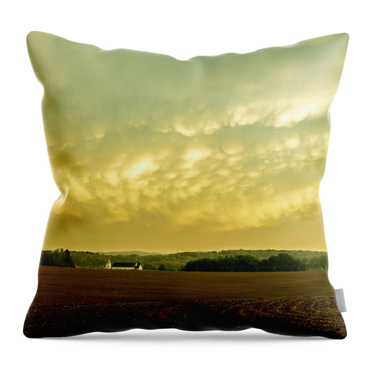 Sunset Throw Pillow featuring the photograph Thunder Storm over a Pennsylvania Farm by Jason Fink