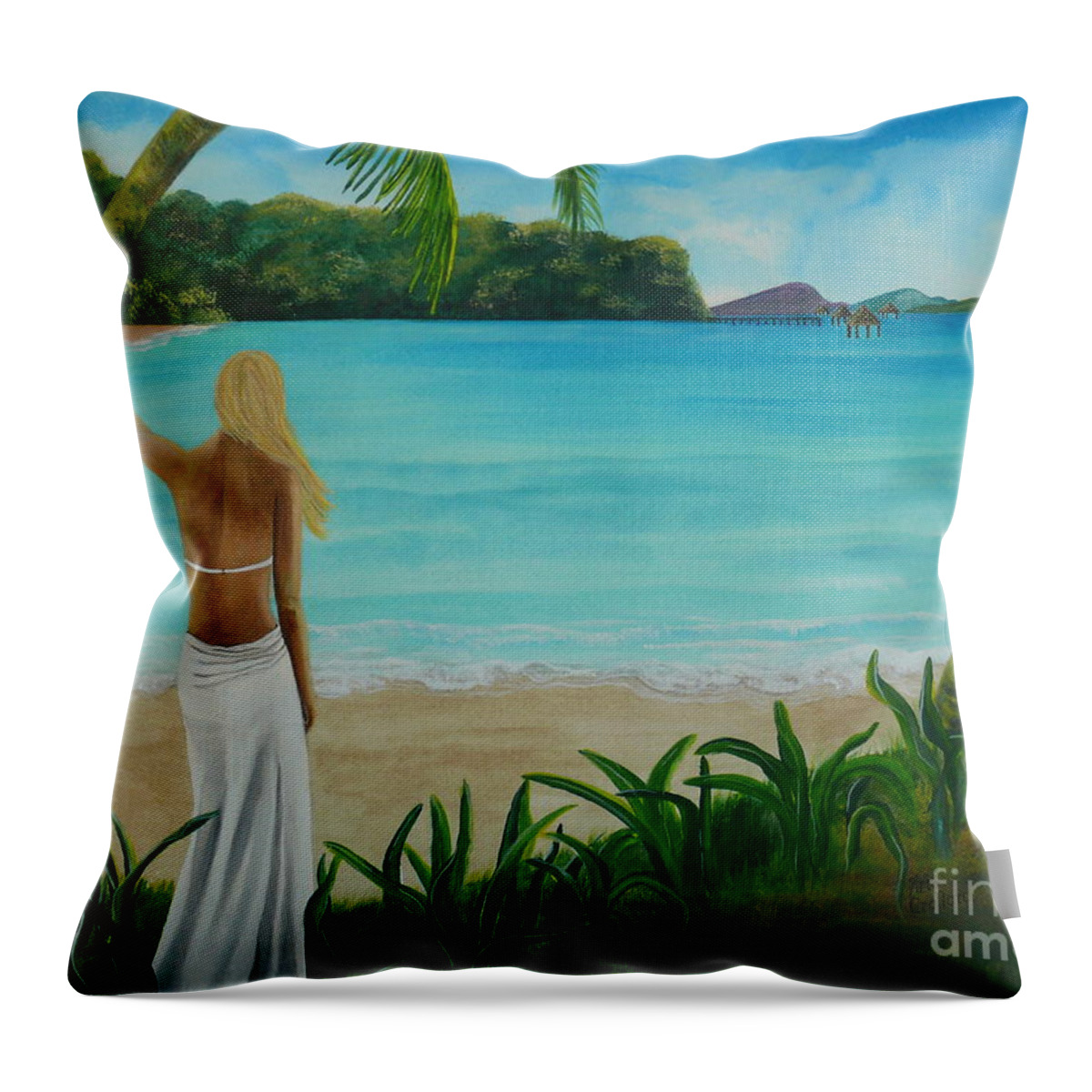 Tropical Throw Pillow featuring the painting South Pacific Dreamin by Kris Crollard