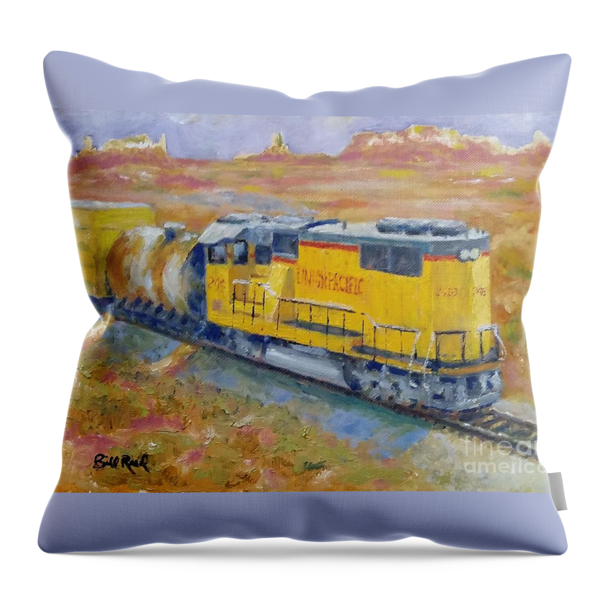 Train Throw Pillow featuring the painting South West Union Pacific by William Reed