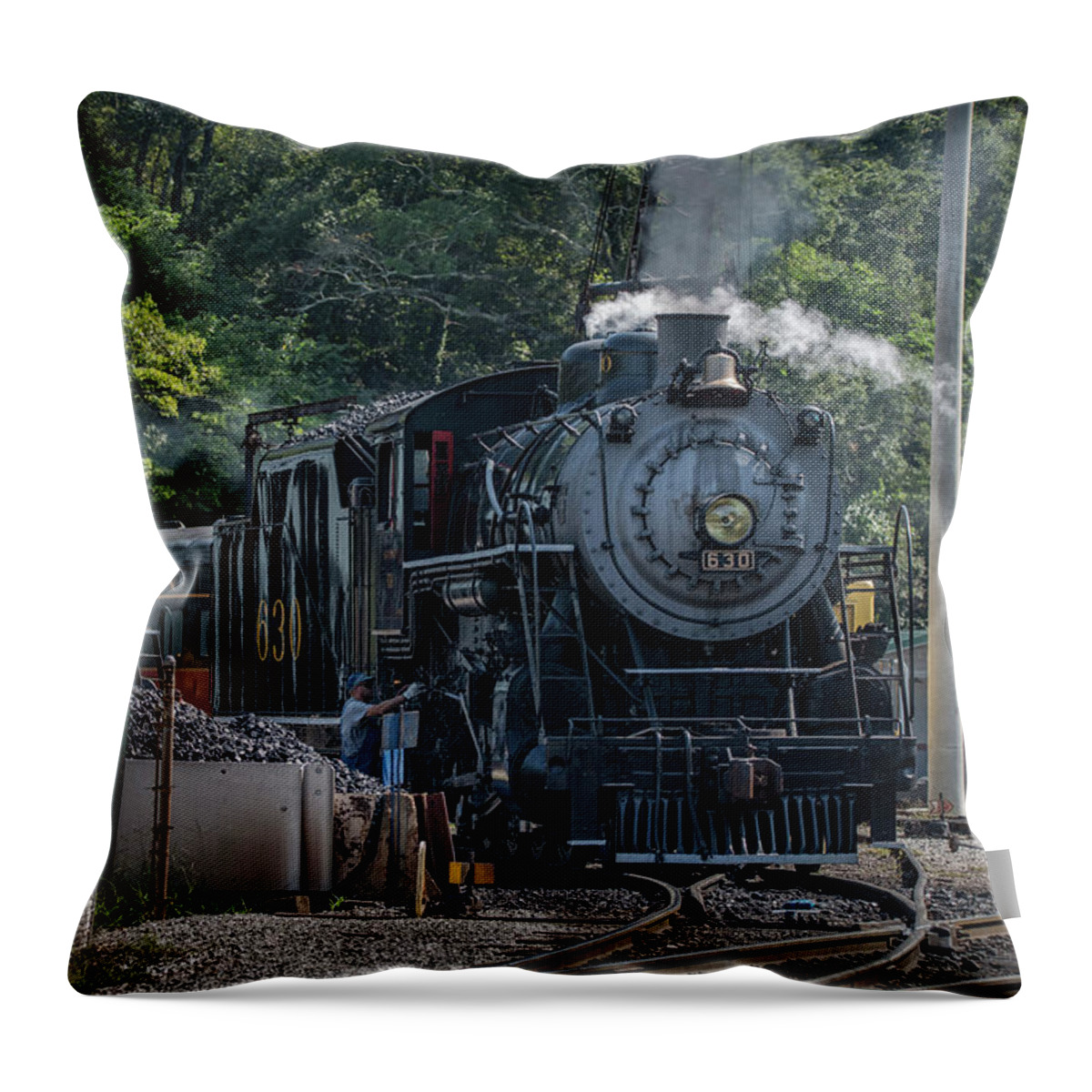 Landscape Throw Pillow featuring the photograph Southern 4501 and 630 at shops in Chattanooga TN by Jim Pearson