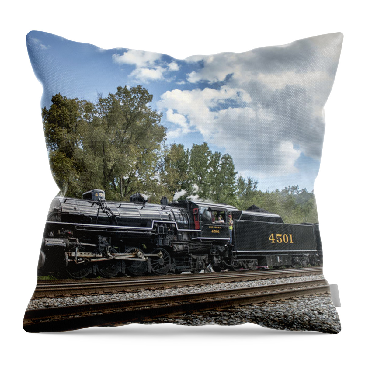 Southern Railway 4501 Throw Pillow featuring the photograph Southern 4501 At Railfest 2015 - 3 by Jim Pearson
