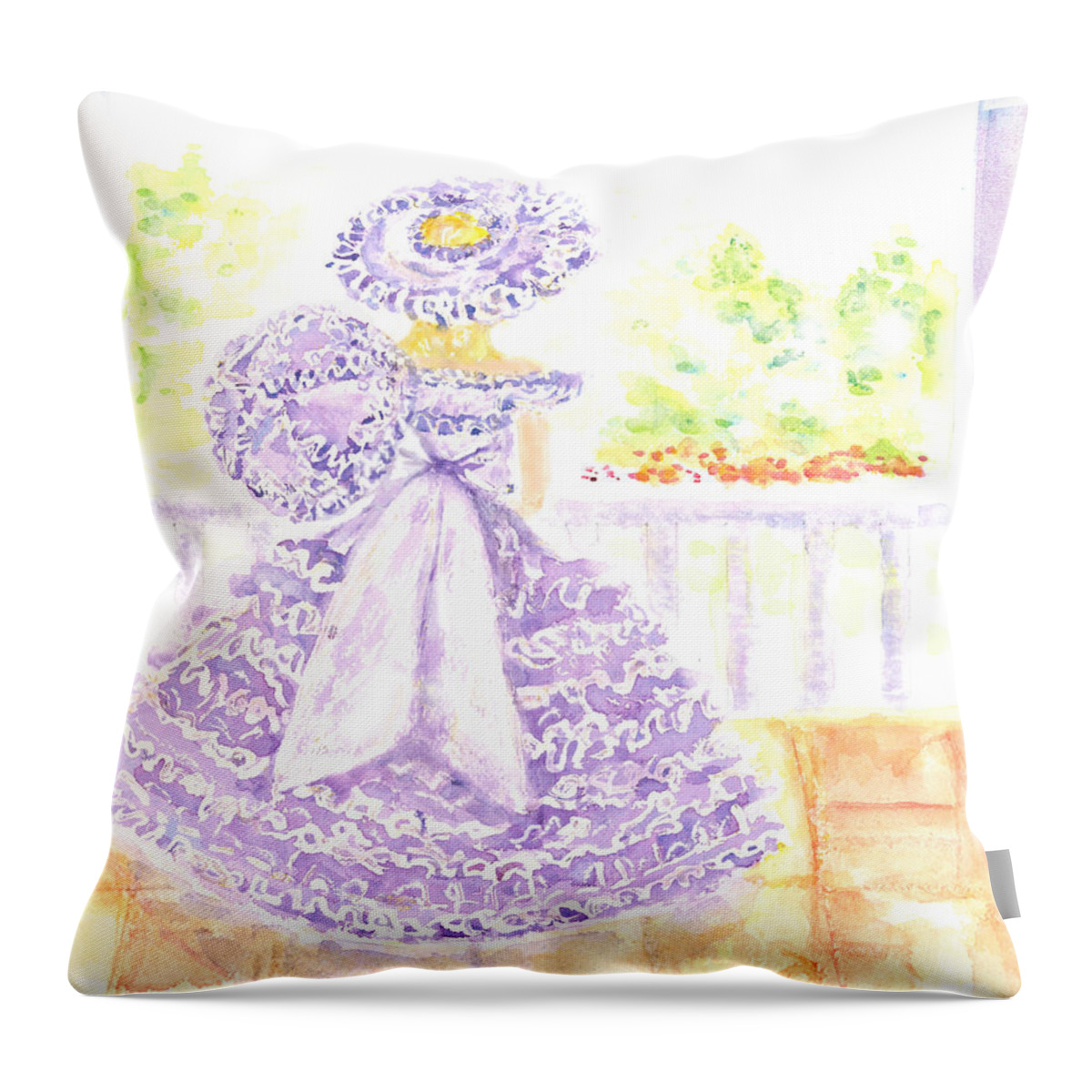  Throw Pillow featuring the painting Southern Belle in Lavender Dress by Jerry Fair