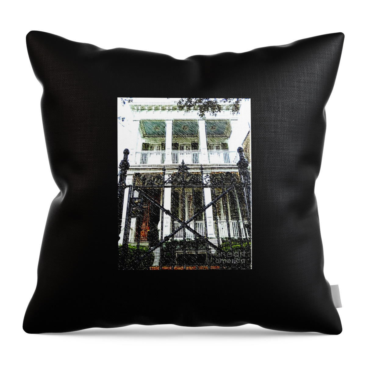 Architecture Throw Pillow featuring the photograph Southern Elegance Sketch by Michael Hoard
