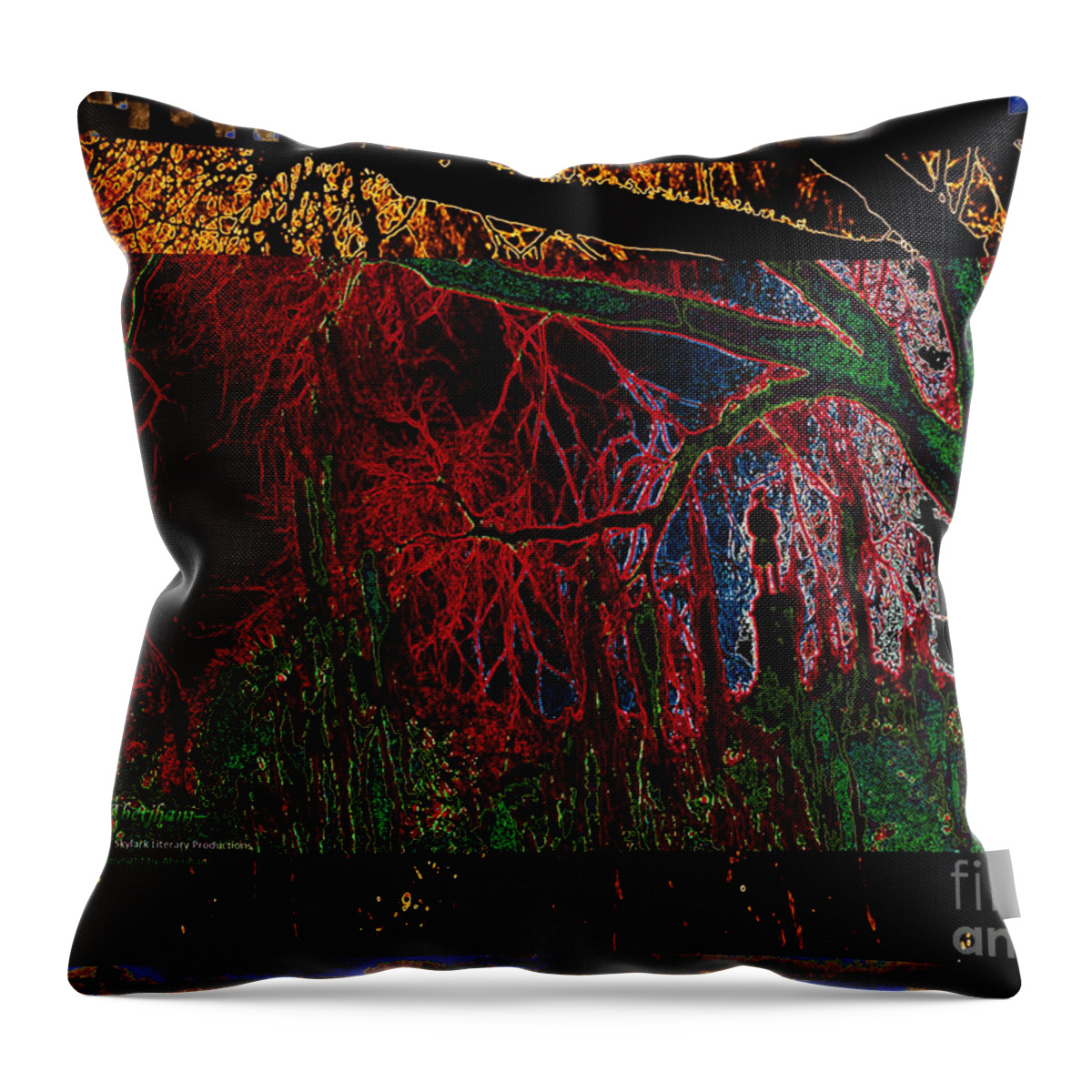 American Monuments Throw Pillow featuring the digital art Southern Trees and the Strange Fruit They Bear No. 1 by Aberjhani's Official Postered Chromatic Poetics