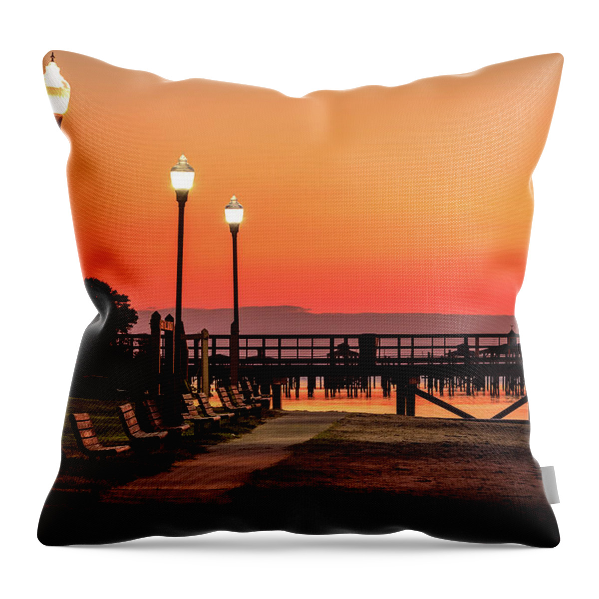 Southport Throw Pillow featuring the photograph Southport Waterfront Park Sunrise by Nick Noble